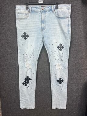 Eternity BC/AD Straight Leg Denim Jeans Mens Size 38 Blue Light Wash Distressed